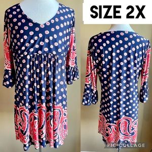 Ice Silk Womens Dress Floral Stretch Smocked Midi Scoop Neck Flowy Plus Size 2XL